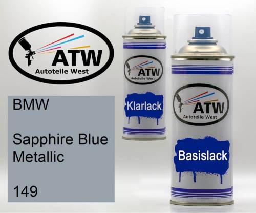 BMW, Sapphire Blue Metallic, 149: 400ml Sprühdose + 400ml Klarlack - Set, von ATW Autoteile West.